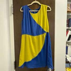 C. Luxe Blue and Yellow Color block Sleeveless Dress Size Large